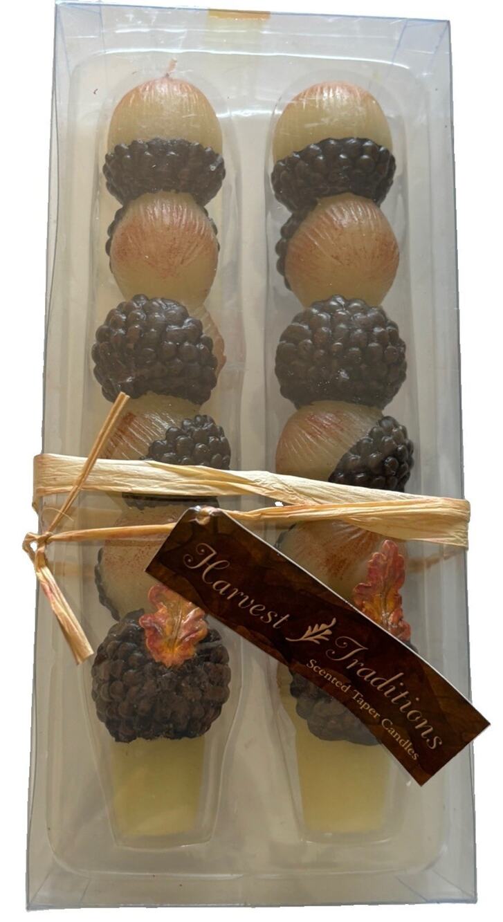 2 Acorn Taper Candles 7 in Scented Lava Enterprises Thanksgiving Fall NWT